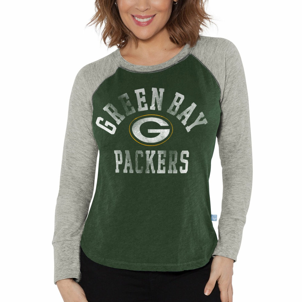 G-III 4Her by Carl Banks Women's Waffle Knit Raglan Long Sleeve T-Shirt - Green Bay Packers