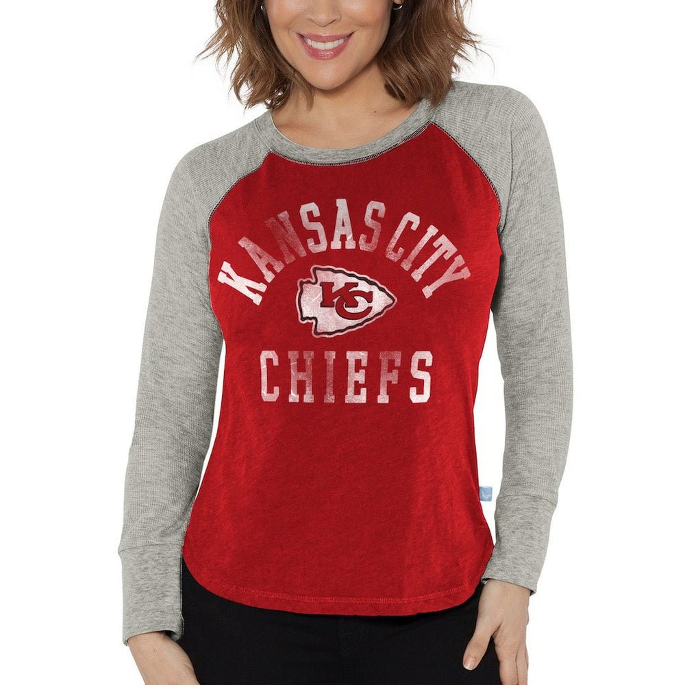 G-III 4Her by Carl Banks Women's Waffle Knit Raglan Long Sleeve T-Shirt - Kansas City Chiefs