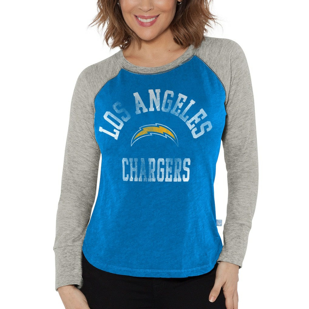 G-III 4Her by Carl Banks Women's Waffle Knit Raglan Long Sleeve T-Shirt - Los Angeles Chargers