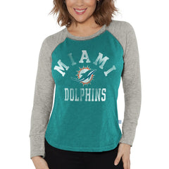 G-III 4Her by Carl Banks Women's Waffle Knit Raglan Long Sleeve T-Shirt - Miami Dolphins