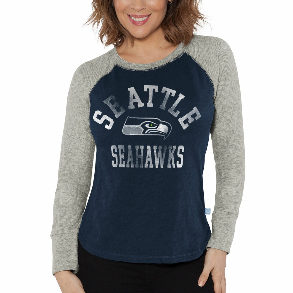 G-III 4Her by Carl Banks Women's Waffle Knit Raglan Long Sleeve T-Shirt - Seattle Seahawks