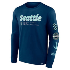NHL Deep Sea Blue Seattle Kraken Fanatics Strike the Goal Long Sleeve T-Shirt