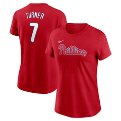 MLB Trea Turner Philadelphia Phillies Nike Women's Cooperstown Collection Fuse Name & Number T-Shirt