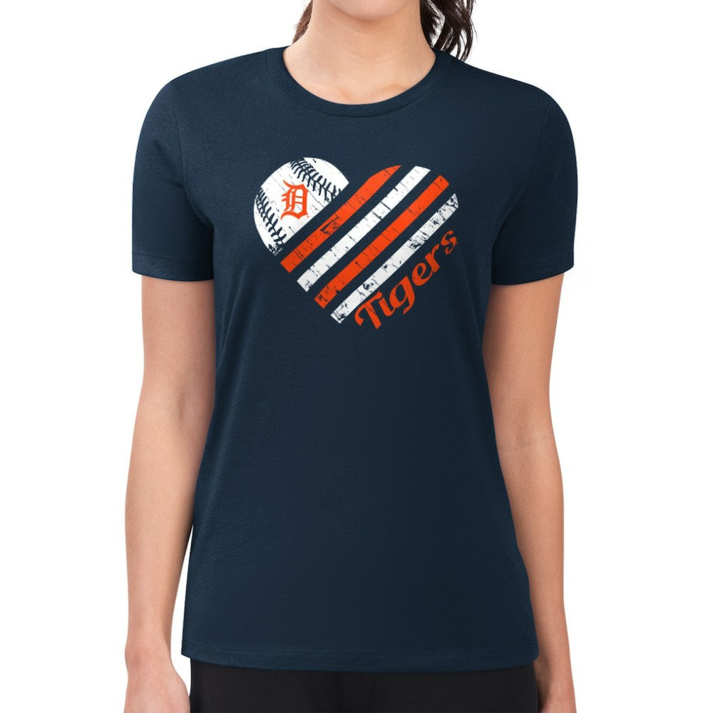 MLB Detroit Tigers G-III 4Her by Carl Banks Women's Super-Slim Fit Lightweight Heart Graphic T-Shirt