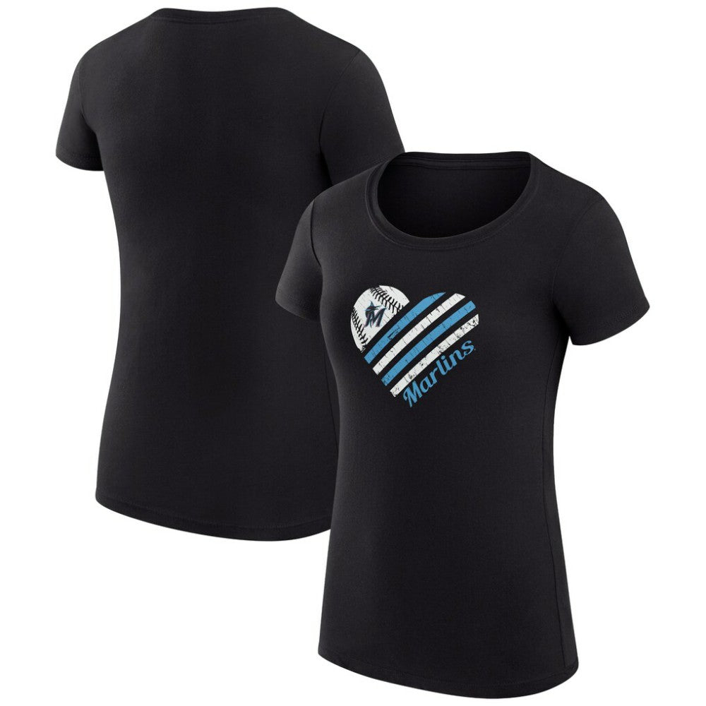 MLB Miami Marlins G-III 4Her by Carl Banks Women's Super-Slim Fit Lightweight Heart Graphic T-Shirt