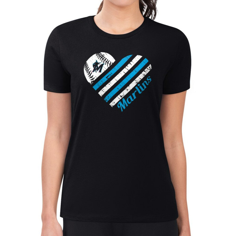 MLB Miami Marlins G-III 4Her by Carl Banks Women's Super-Slim Fit Lightweight Heart Graphic T-Shirt