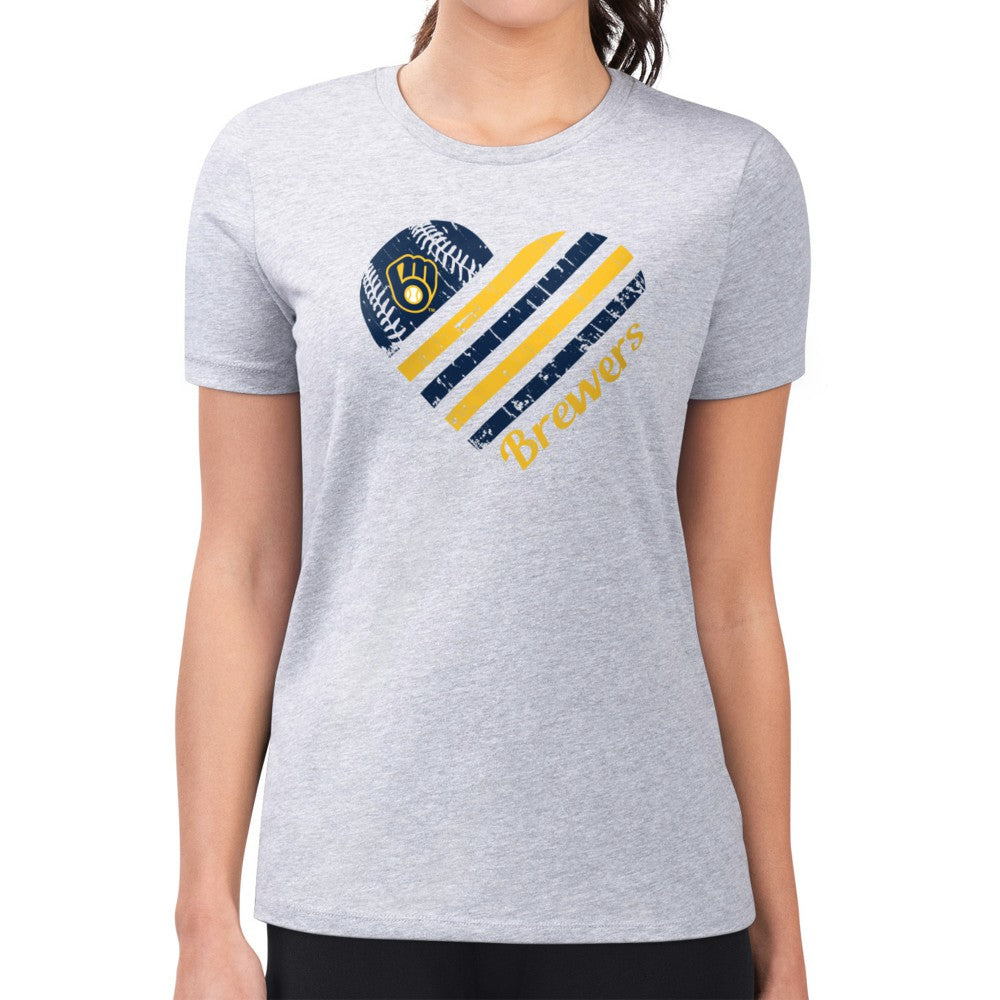 MLB Milwaukee Brewers G-III 4Her by Carl Banks Women's Super-Slim Fit Lightweight Heart Graphic T-Shirt