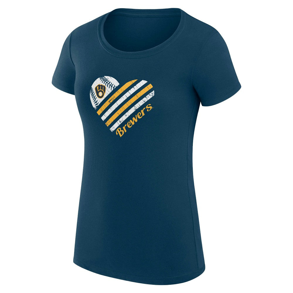 MLB Milwaukee Brewers G-III 4Her by Carl Banks Women's Super-Slim Fit Lightweight Heart Graphic T-Shirt