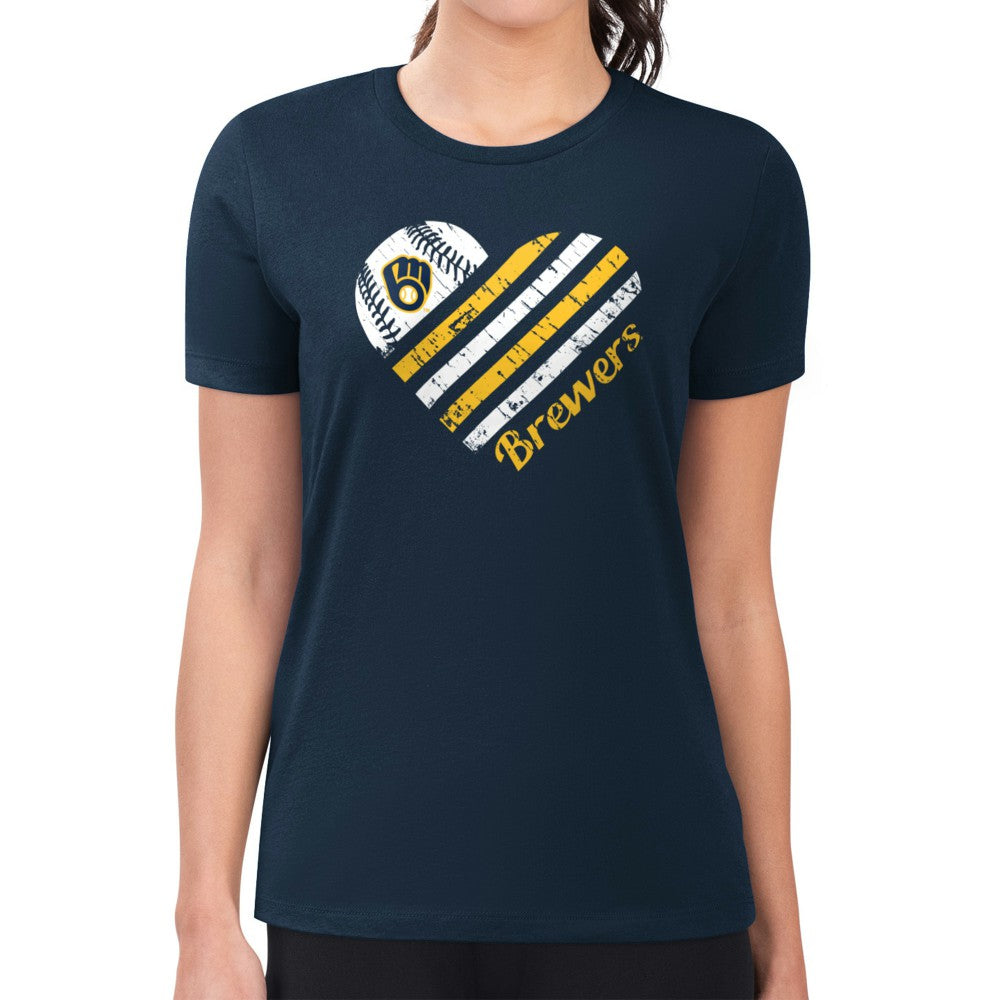 MLB Milwaukee Brewers G-III 4Her by Carl Banks Women's Super-Slim Fit Lightweight Heart Graphic T-Shirt