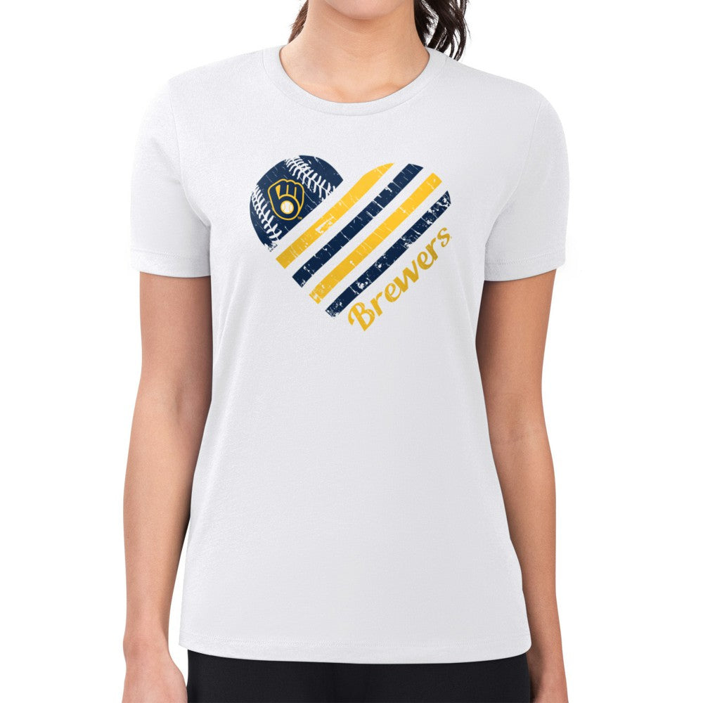 MLB Milwaukee Brewers G-III 4Her by Carl Banks Women's Super-Slim Fit Lightweight Heart Graphic T-Shirt