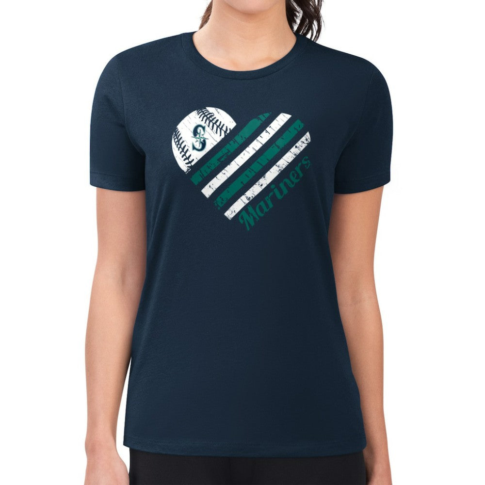 MLB Seattle Mariners G-III 4Her by Carl Banks Women's Super-Slim Fit Lightweight Heart Graphic T-Shirt