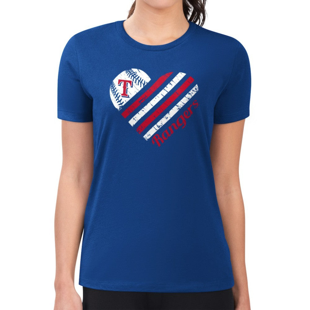 MLB Texas Rangers G-III 4Her by Carl Banks Women's Super-Slim Fit Lightweight Heart Graphic T-Shirt