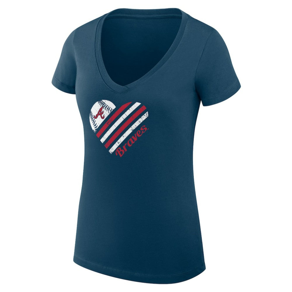 MLB Atlanta Braves G-III 4Her by Carl Banks Women's Super-Slim Fit Lightweight Heart V-Neck T-Shirt