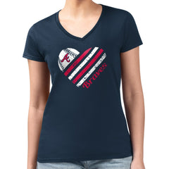 MLB Atlanta Braves G-III 4Her by Carl Banks Women's Super-Slim Fit Lightweight Heart V-Neck T-Shirt