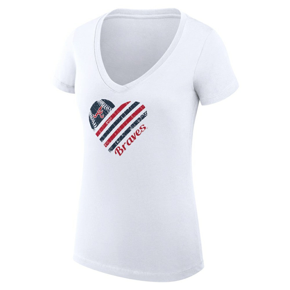 MLB Atlanta Braves G-III 4Her by Carl Banks Women's Super-Slim Fit Lightweight Heart V-Neck T-Shirt