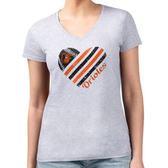 MLB Baltimore Orioles G-III 4Her by Carl Banks Women's Super-Slim Fit Lightweight Heart V-Neck T-Shirt