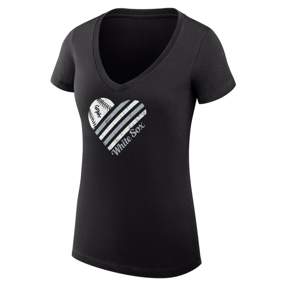 MLB Chicago White Sox G-III 4Her by Carl Banks Women's Super-Slim Fit Lightweight Heart V-Neck T-Shirt