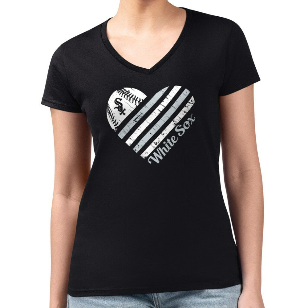 MLB Chicago White Sox G-III 4Her by Carl Banks Women's Super-Slim Fit Lightweight Heart V-Neck T-Shirt