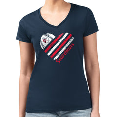 MLB Cleveland Guardians G-III 4Her by Carl Banks Women's Super-Slim Fit Lightweight Heart V-Neck T-Shirt