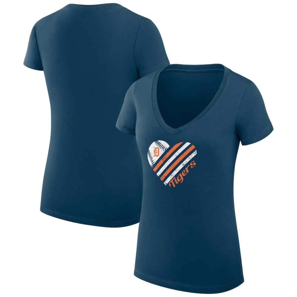 MLB Detroit Tigers G-III 4Her by Carl Banks Women's Super-Slim Fit Lightweight Heart V-Neck T-Shirt