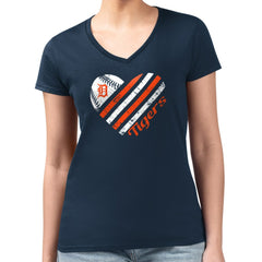 MLB Detroit Tigers G-III 4Her by Carl Banks Women's Super-Slim Fit Lightweight Heart V-Neck T-Shirt