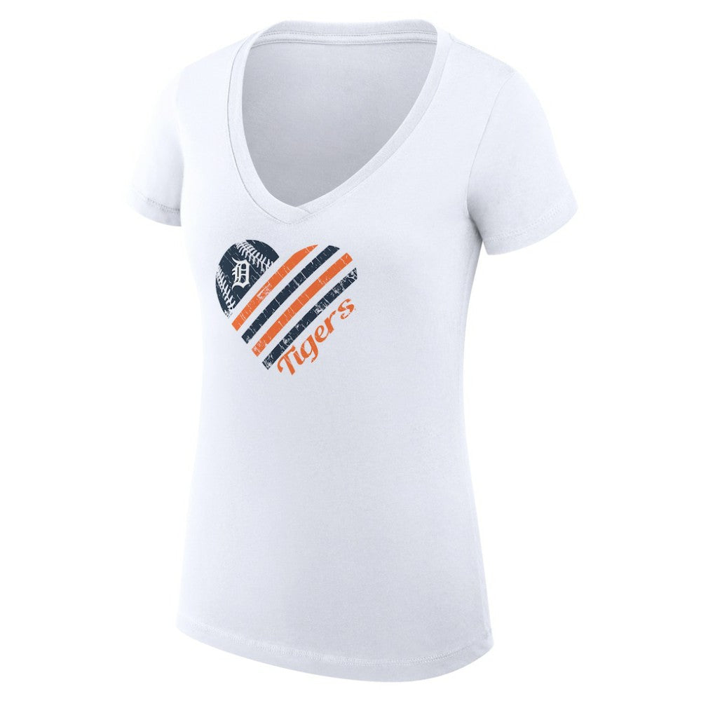MLB Detroit Tigers G-III 4Her by Carl Banks Women's Super-Slim Fit Lightweight Heart V-Neck T-Shirt