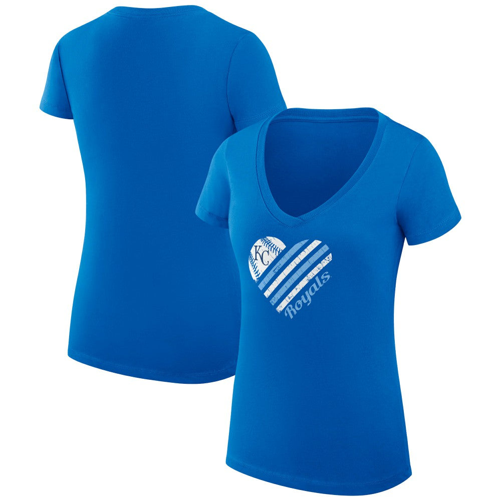 MLB Kansas City Royals G-III 4Her by Carl Banks Women's Super-Slim Fit Lightweight Heart V-Neck T-Shirt