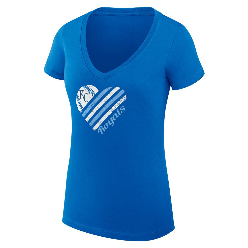 MLB Kansas City Royals G-III 4Her by Carl Banks Women's Super-Slim Fit Lightweight Heart V-Neck T-Shirt