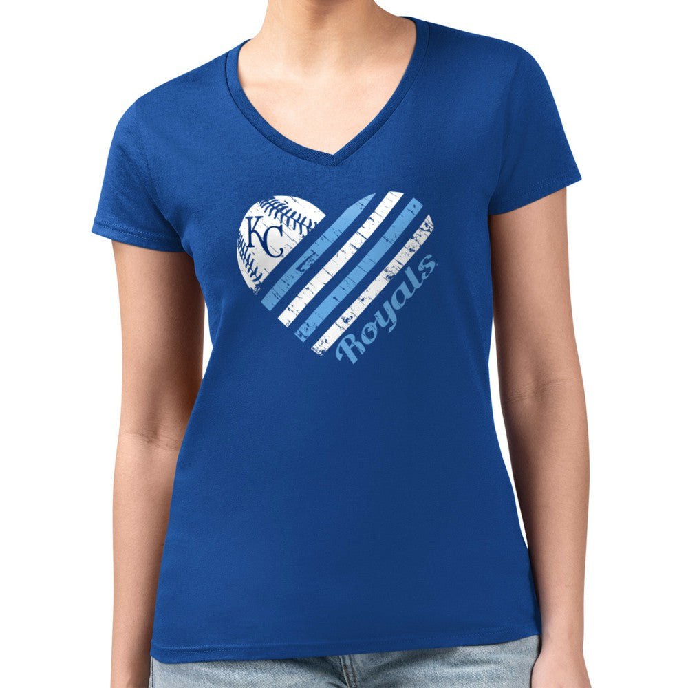 MLB Kansas City Royals G-III 4Her by Carl Banks Women's Super-Slim Fit Lightweight Heart V-Neck T-Shirt