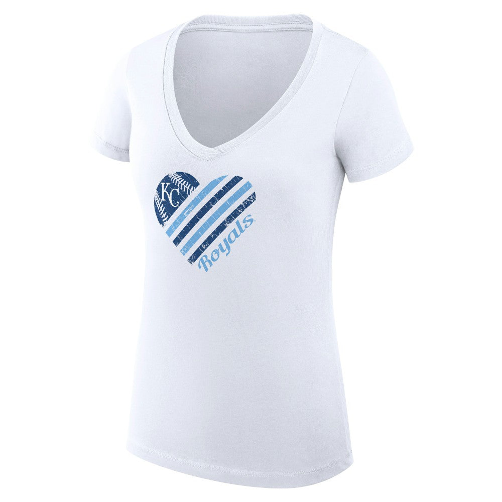 MLB Kansas City Royals G-III 4Her by Carl Banks Women's Super-Slim Fit Lightweight Heart V-Neck T-Shirt