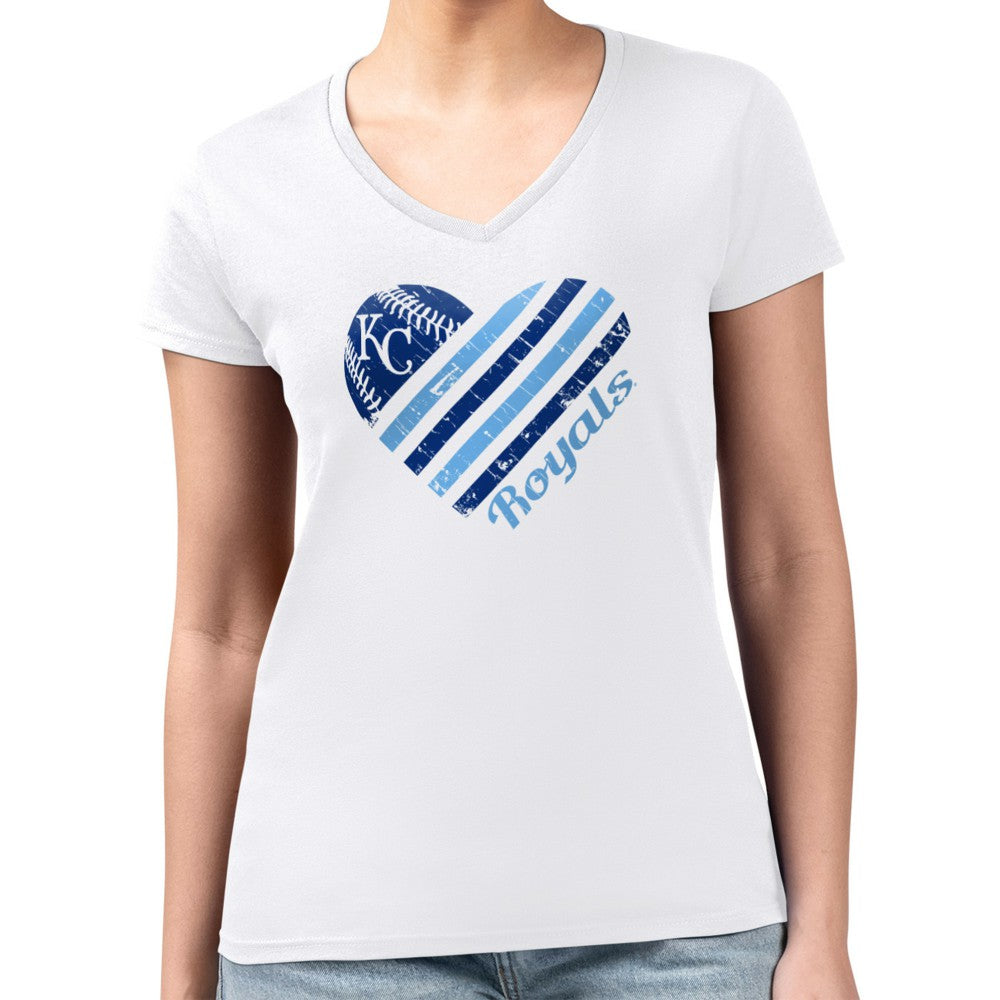 MLB Kansas City Royals G-III 4Her by Carl Banks Women's Super-Slim Fit Lightweight Heart V-Neck T-Shirt