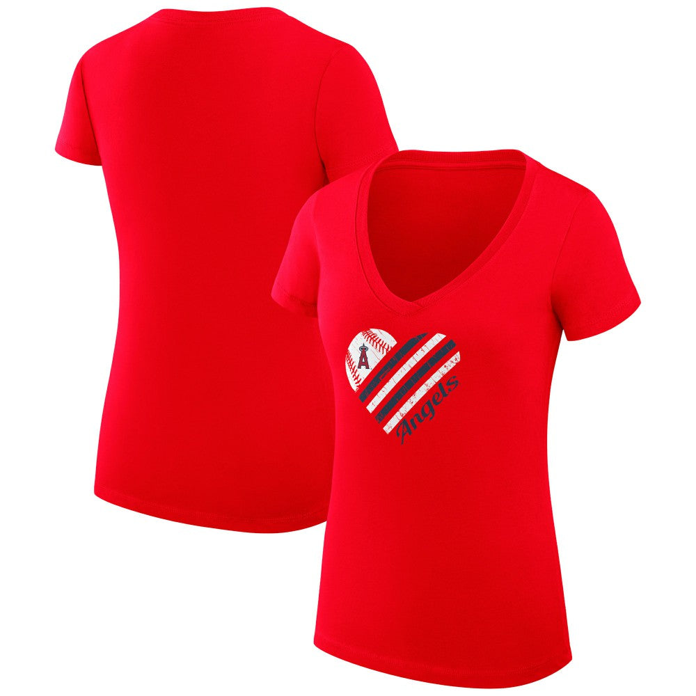 MLB Los Angeles Angels G-III 4Her by Carl Banks Women's Super-Slim Fit Lightweight Heart V-Neck T-Shirt