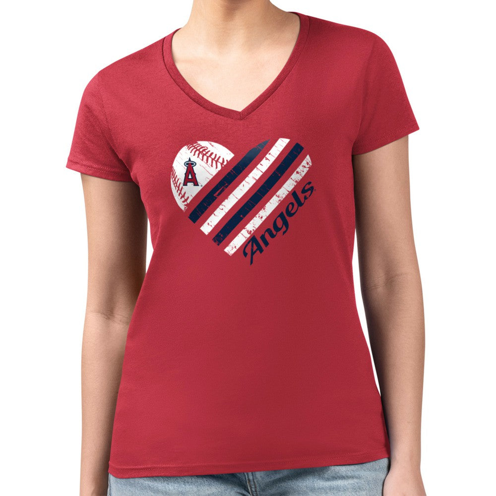 MLB Los Angeles Angels G-III 4Her by Carl Banks Women's Super-Slim Fit Lightweight Heart V-Neck T-Shirt