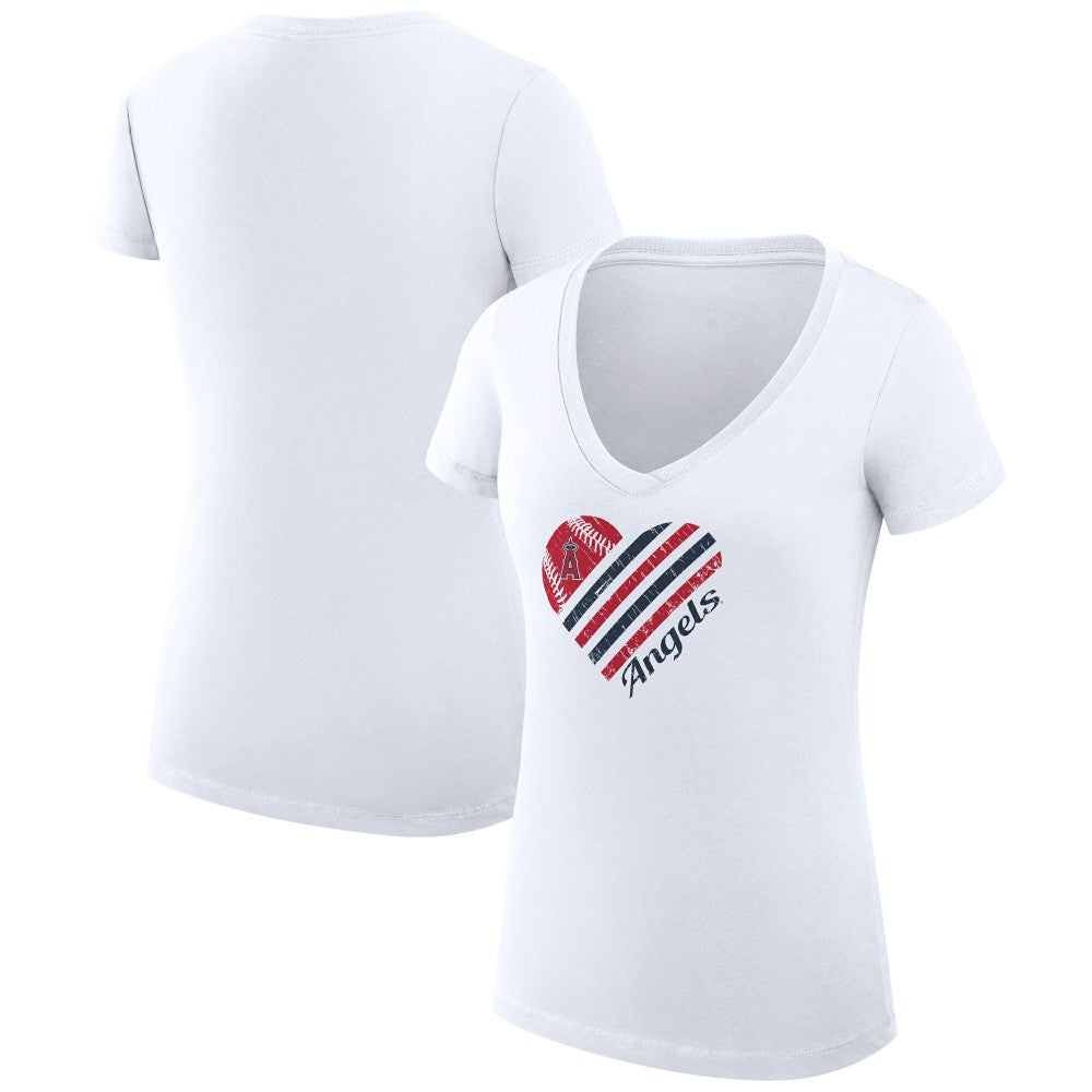 MLB Los Angeles Angels G-III 4Her by Carl Banks Women's Super-Slim Fit Lightweight Heart V-Neck T-Shirt