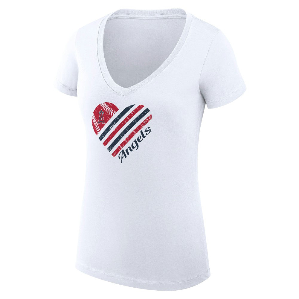 MLB Los Angeles Angels G-III 4Her by Carl Banks Women's Super-Slim Fit Lightweight Heart V-Neck T-Shirt