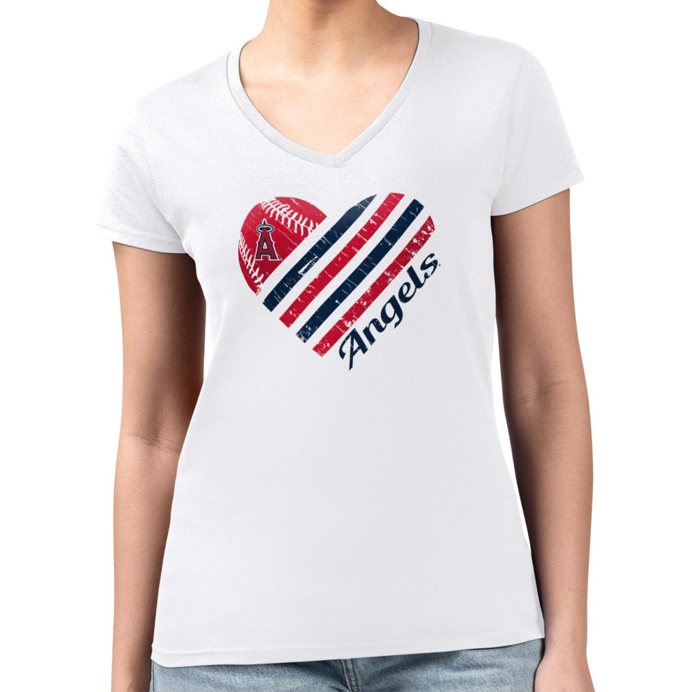 MLB Los Angeles Angels G-III 4Her by Carl Banks Women's Super-Slim Fit Lightweight Heart V-Neck T-Shirt