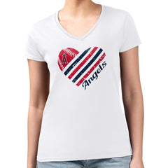 MLB Los Angeles Angels G-III 4Her by Carl Banks Women's Super-Slim Fit Lightweight Heart V-Neck T-Shirt