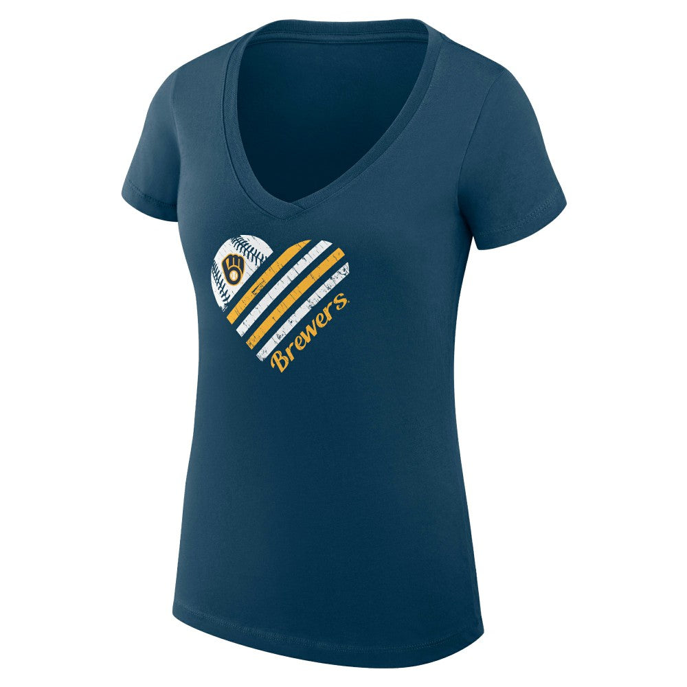 MLB Milwaukee Brewers G-III 4Her by Carl Banks Women's Super-Slim Fit Lightweight Heart V-Neck T-Shirt