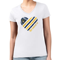 MLB Milwaukee Brewers G-III 4Her by Carl Banks Women's Super-Slim Fit Lightweight Heart V-Neck T-Shirt