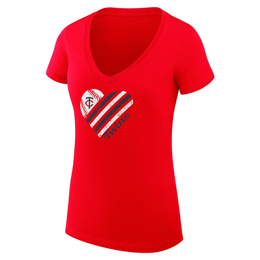 MLB Minnesota Twins G-III 4Her by Carl Banks Women's Super-Slim Fit Lightweight Heart V-Neck T-Shirt