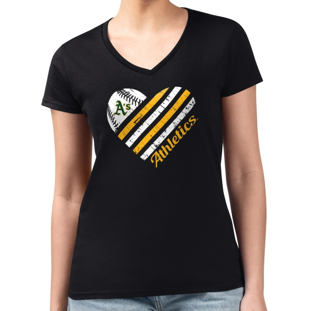 MLB Athletics G-III 4Her by Carl Banks Women's Super-Slim Fit Lightweight Heart V-Neck T-Shirt