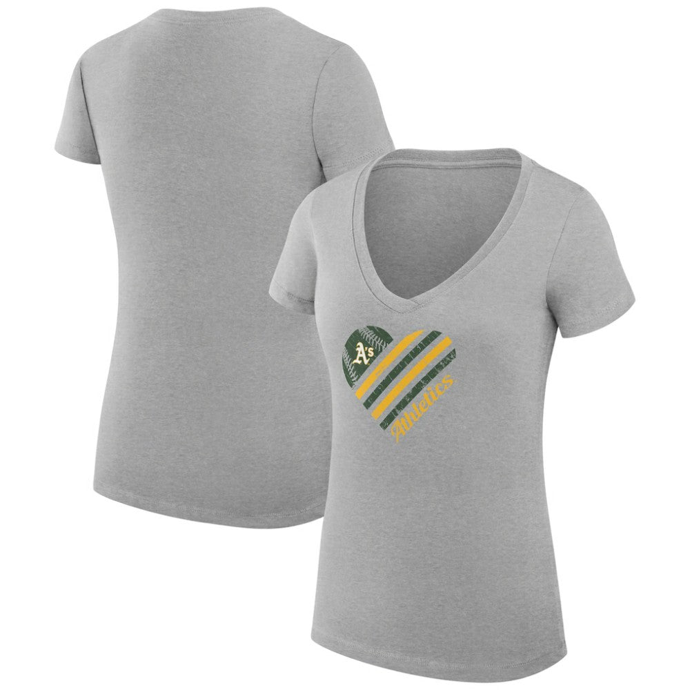 MLB Athletics G-III 4Her by Carl Banks Women's Super-Slim Fit Lightweight Heart V-Neck T-Shirt