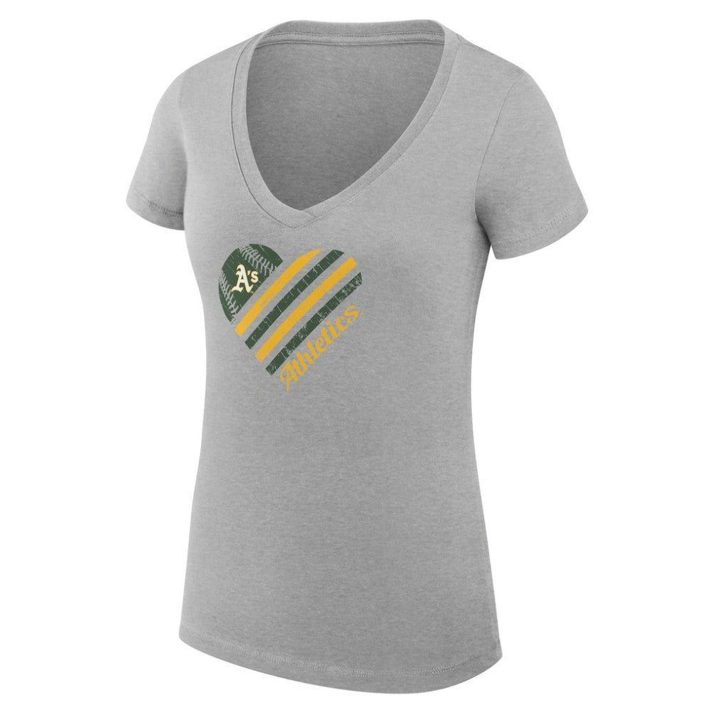 MLB Athletics G-III 4Her by Carl Banks Women's Super-Slim Fit Lightweight Heart V-Neck T-Shirt