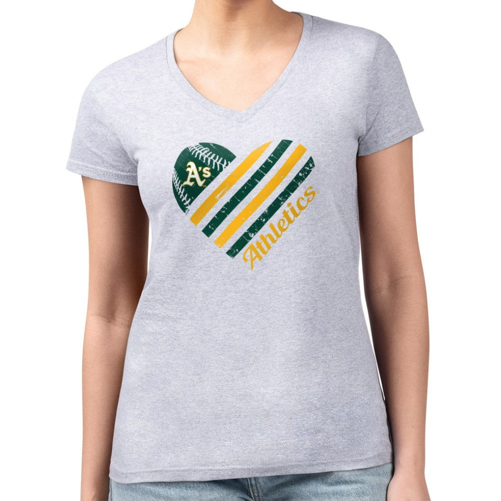 MLB Athletics G-III 4Her by Carl Banks Women's Super-Slim Fit Lightweight Heart V-Neck T-Shirt