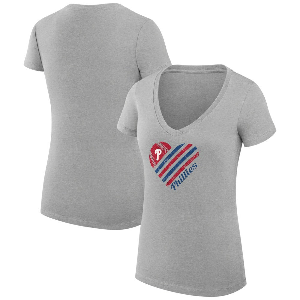 MLB Philadelphia Phillies G-III 4Her by Carl Banks Women's Super-Slim Fit Lightweight Heart V-Neck T-Shirt