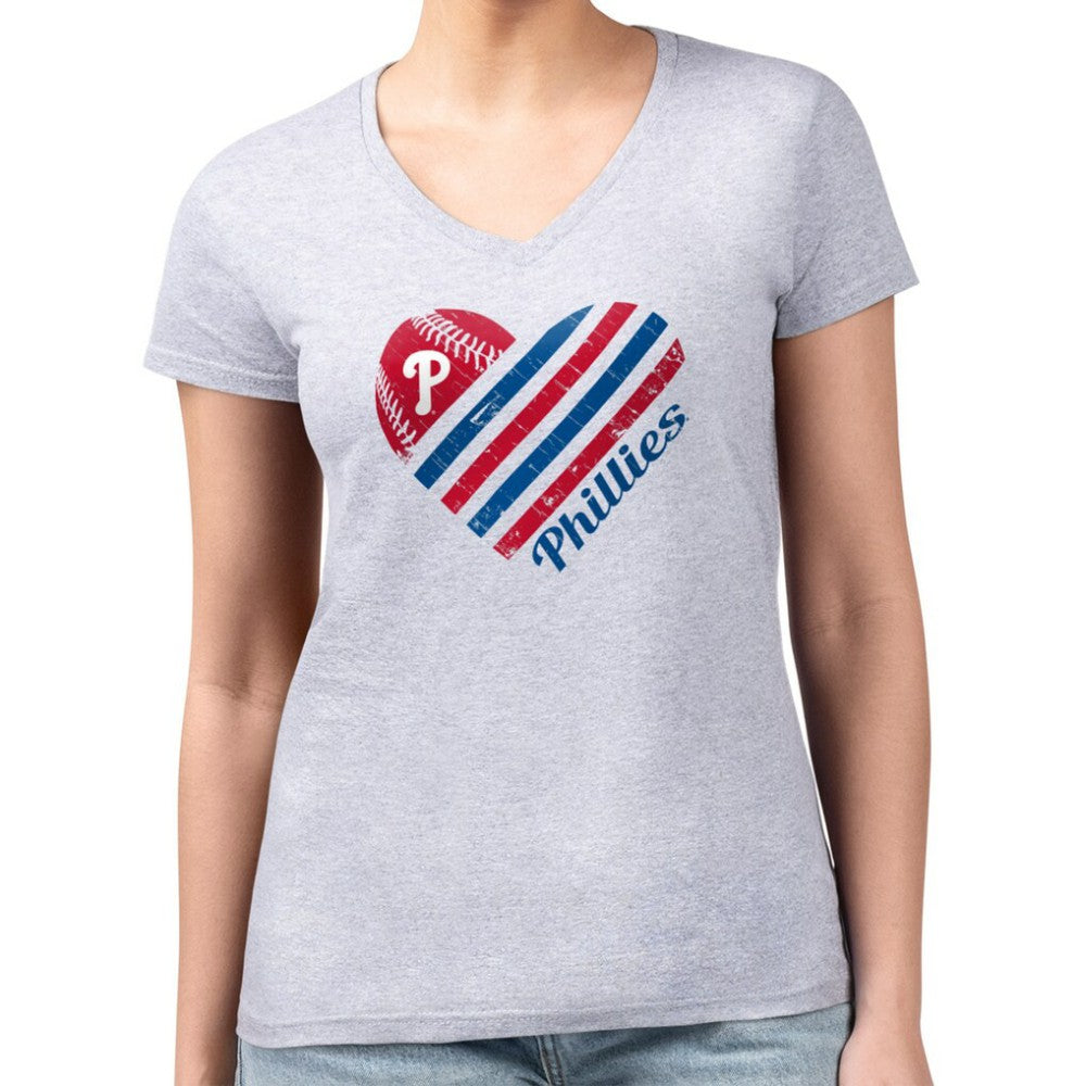 MLB Philadelphia Phillies G-III 4Her by Carl Banks Women's Super-Slim Fit Lightweight Heart V-Neck T-Shirt