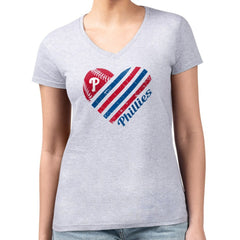 MLB Philadelphia Phillies G-III 4Her by Carl Banks Women's Super-Slim Fit Lightweight Heart V-Neck T-Shirt