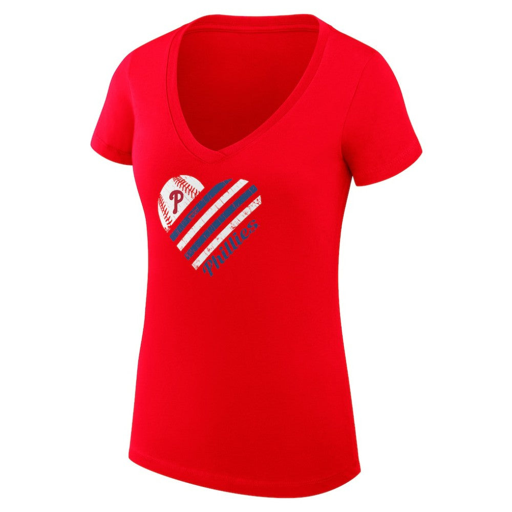 MLB Philadelphia Phillies G-III 4Her by Carl Banks Women's Super-Slim Fit Lightweight Heart V-Neck T-Shirt