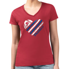 MLB Philadelphia Phillies G-III 4Her by Carl Banks Women's Super-Slim Fit Lightweight Heart V-Neck T-Shirt