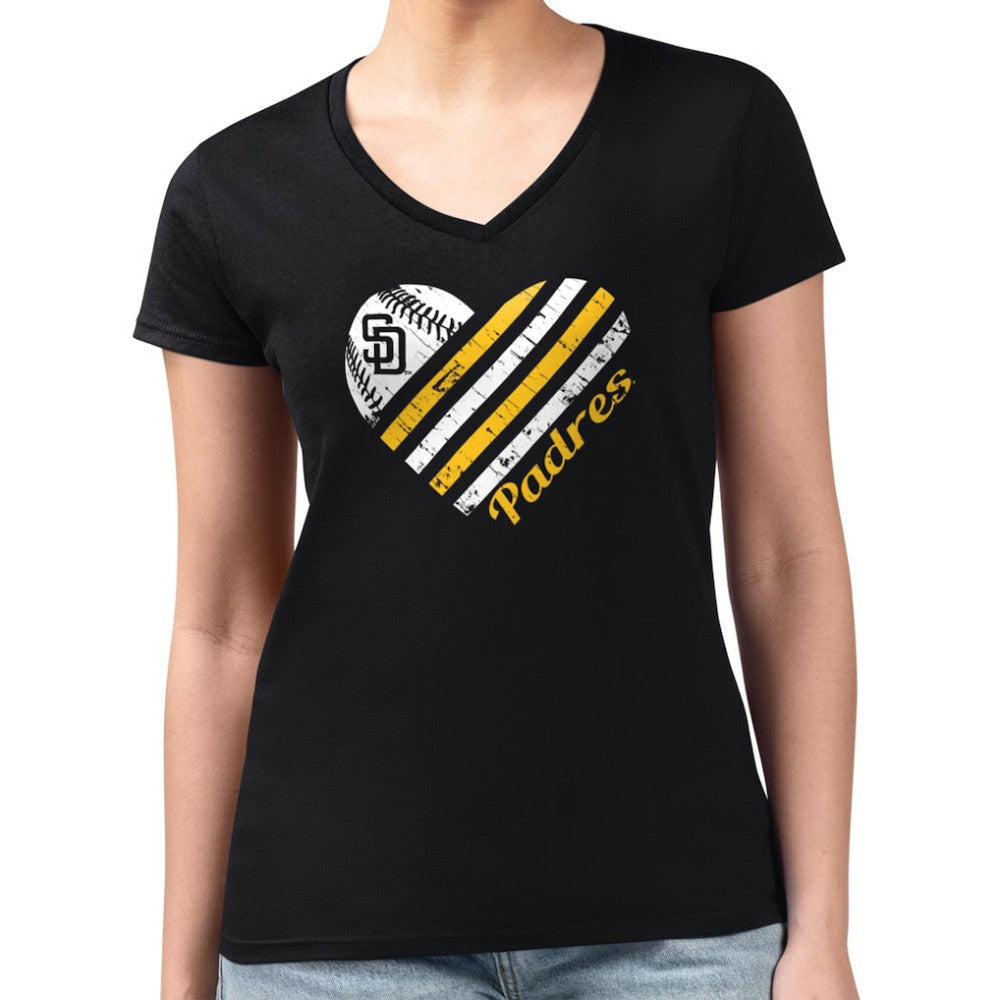MLB San Diego Padres G-III 4Her by Carl Banks Women's Super-Slim Fit Lightweight Heart V-Neck T-Shirt